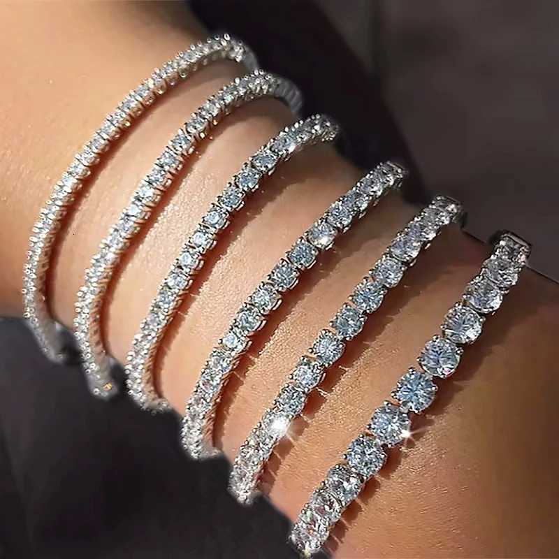 925 Sterling Silver Tennis 2/4mm Cubic Zirconia for Women Mens Crystal Chain on The Hand Hip-hop Streetwear Jewelry M251213