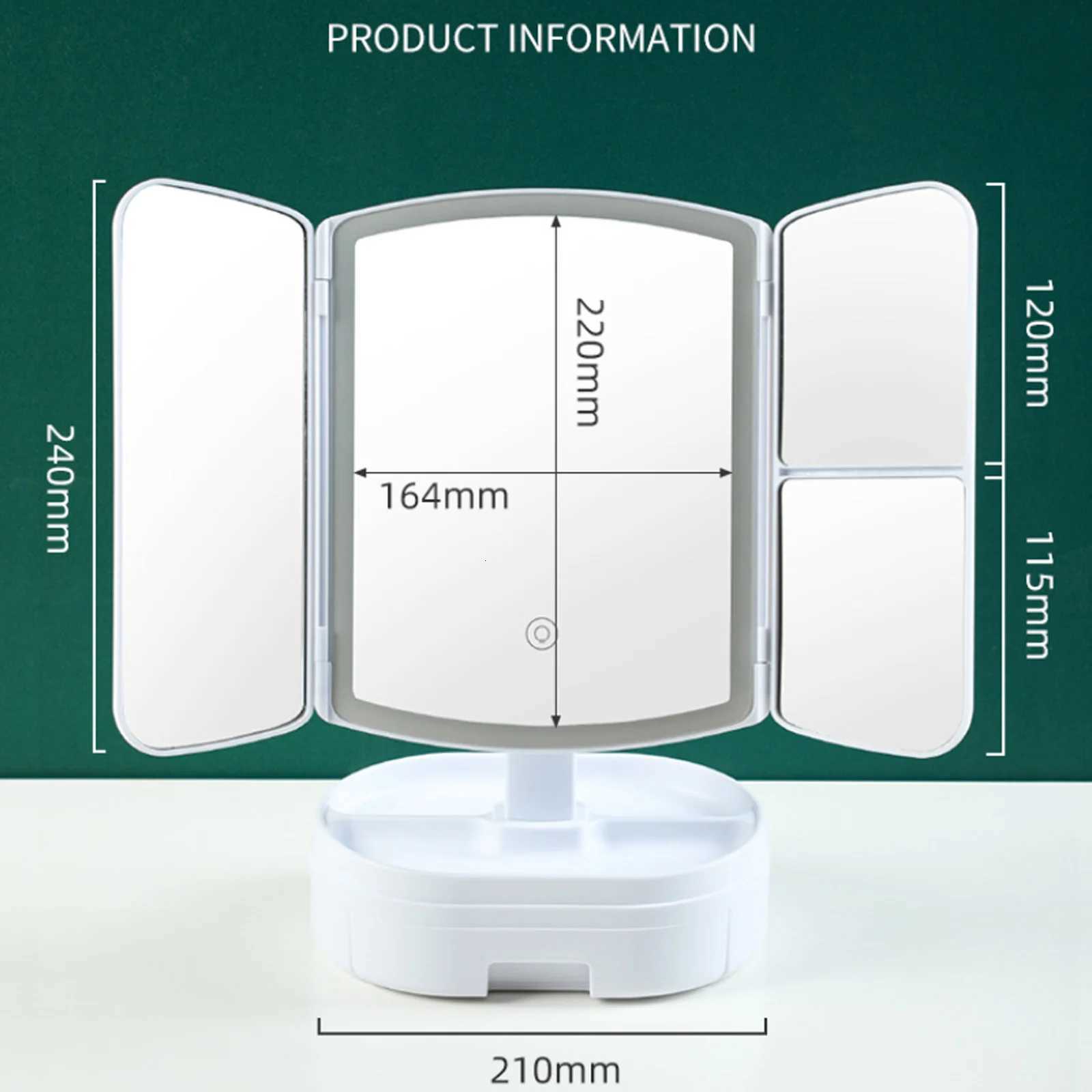 Fill Light Makeup Mirror LED Touch Mirror Desktop LED Light Smart Foldable Makeup Mirror With Drawer For Travel HomeT251213