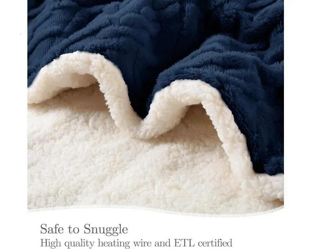 Twin Size Electric Heating Blanket with 10-Hour Auto Off 5 Heat Levels Overheat Protection in Navy Blue Y251212