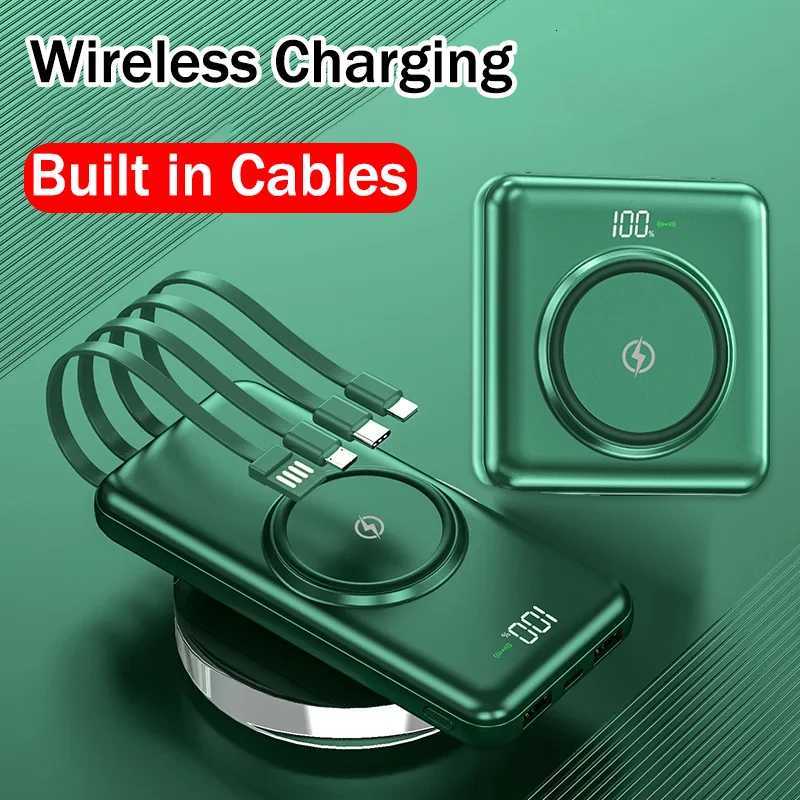 30000mAh Wireless Power Bank Built-in Cable Portable Charger Universal Mobile Phone External Spare Battery for IPhone Powerbank H251213
