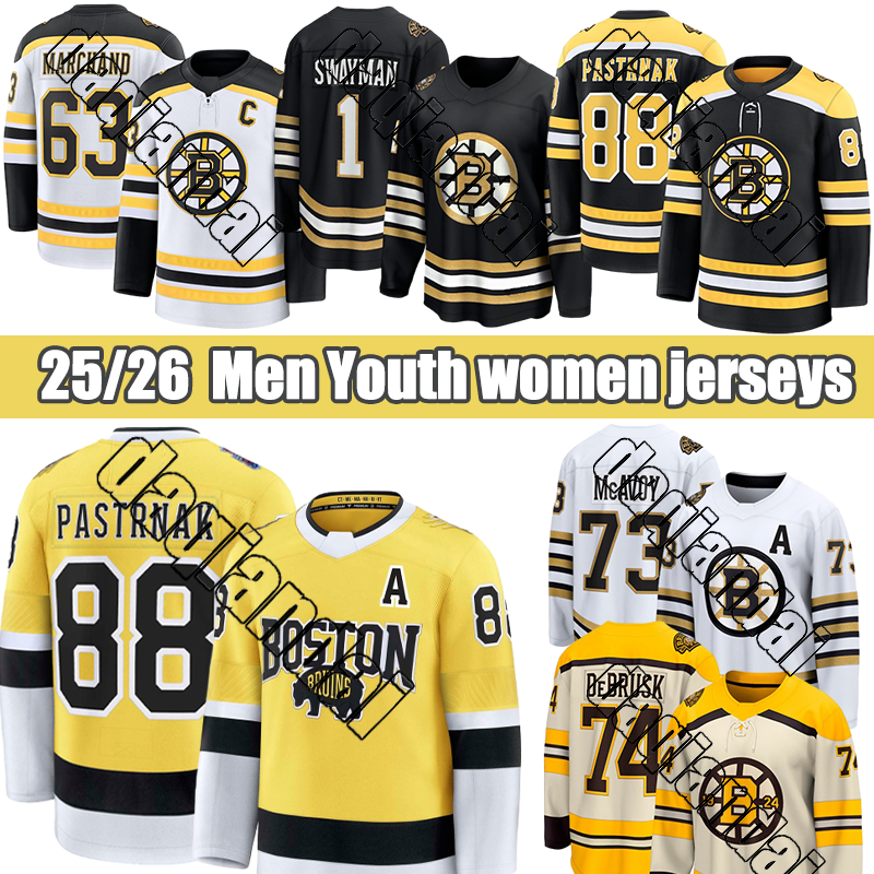 BostonS Bruins Jersey Pastrnak A Marchand C McAvoy A Bergeron C DeBrusk Frederic Hockey Jerseys 2025 2026