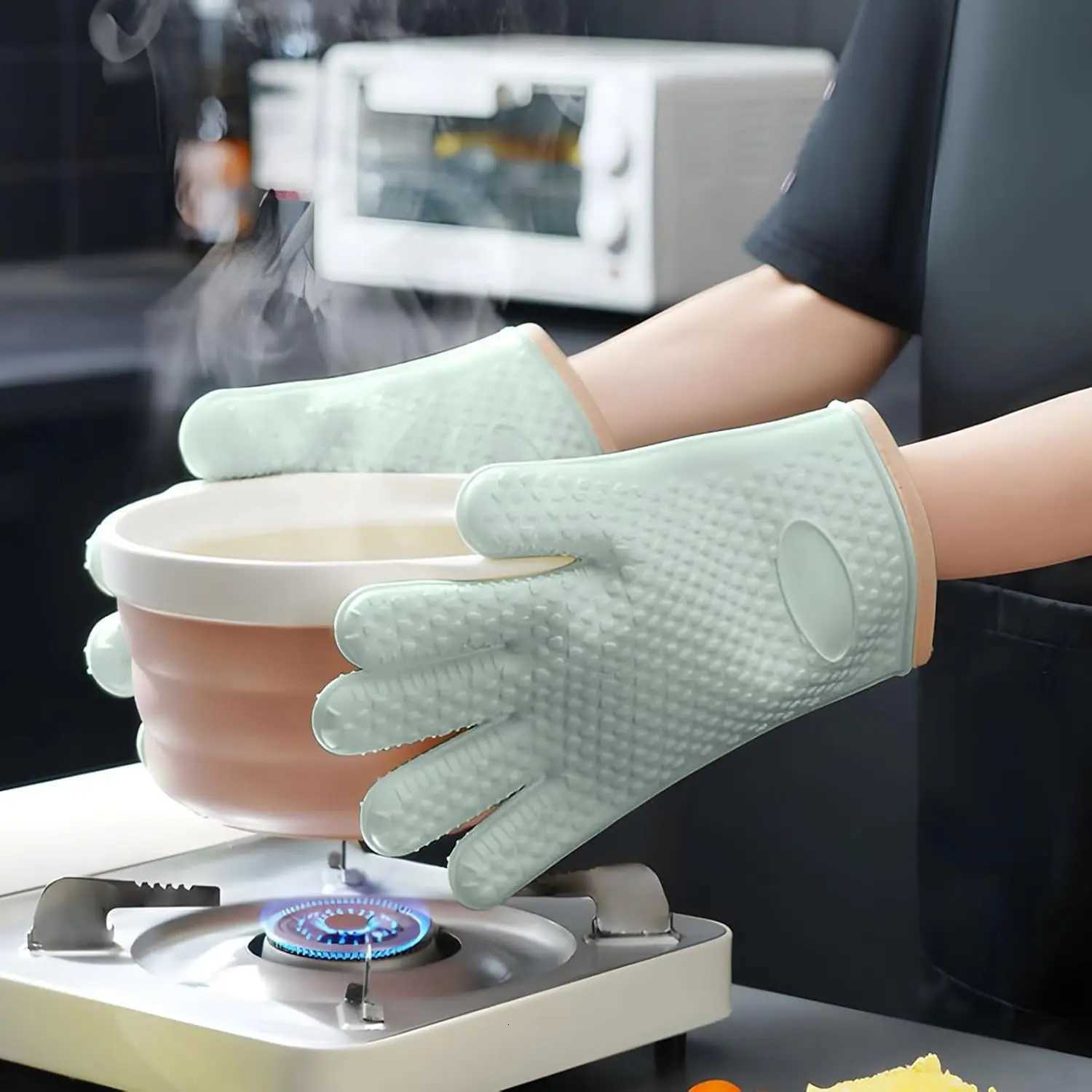1pair Heat Resistant Silicone Kitchen Mini Oven Mitts High Temperature Oven Microwave Non-Slip Grip Surfaces Kitchen Tool H251212