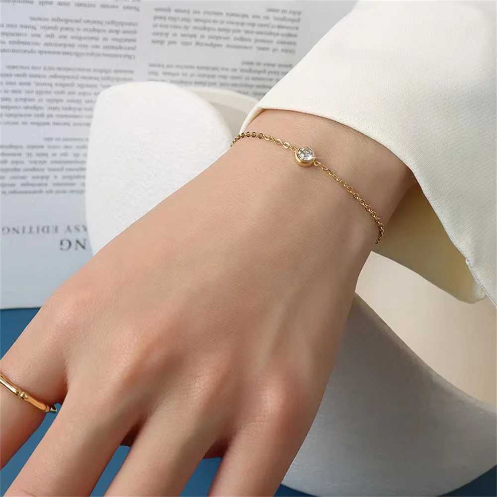 Punk Fashion Round CZ Zirconia Female Gold Color Stainless Steel Chain Link s for Women Jewelry Braclet 2025 M251213
