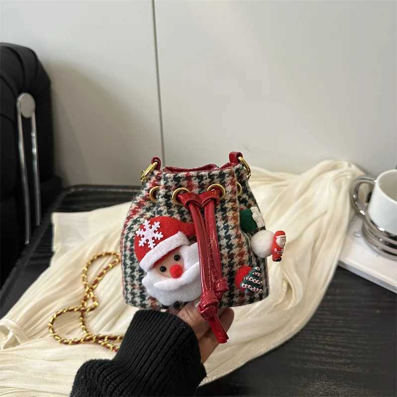 Christmas girls tweed check crossbody bagRetro high-end designfashionable versatile for wintercute stylish for little ladiesT251213