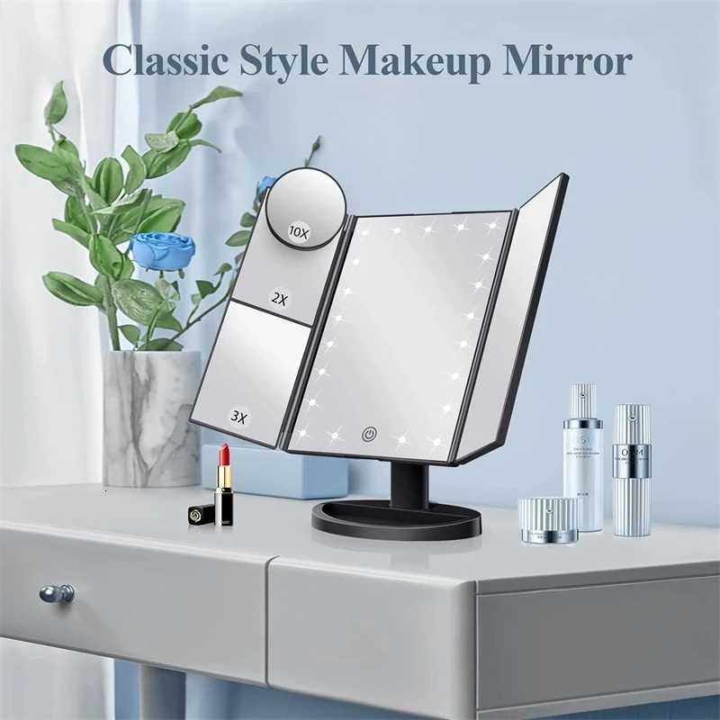 1pc Portable Makeup Mirror Vanity with LED Lights 2X 3X 10X Magnification Lighted Mirror Touch Control Trifold Dual Power SupplyT251213