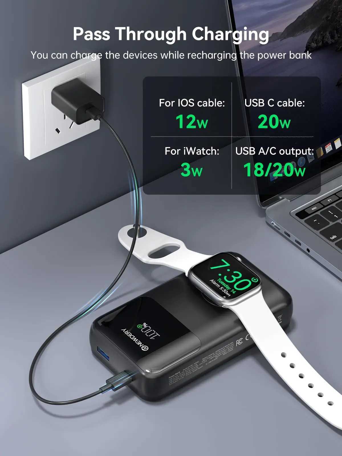 Powerbank Travel Battery Pack 20000mAh Portable Charger for All iWatch iPhones Power Bank Built-in Cables Fast Charging H251213