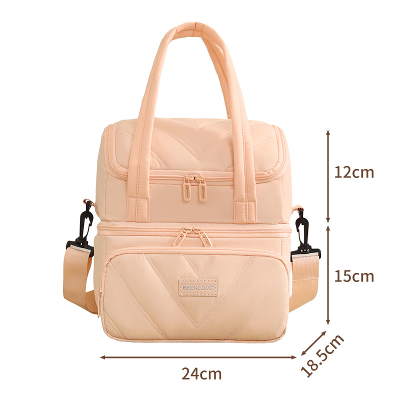Free Shipping Double Lunch Bag Large Capacity Bento Lunch Box Bag Camping Handbag Shoulder Insulation Bag 2026