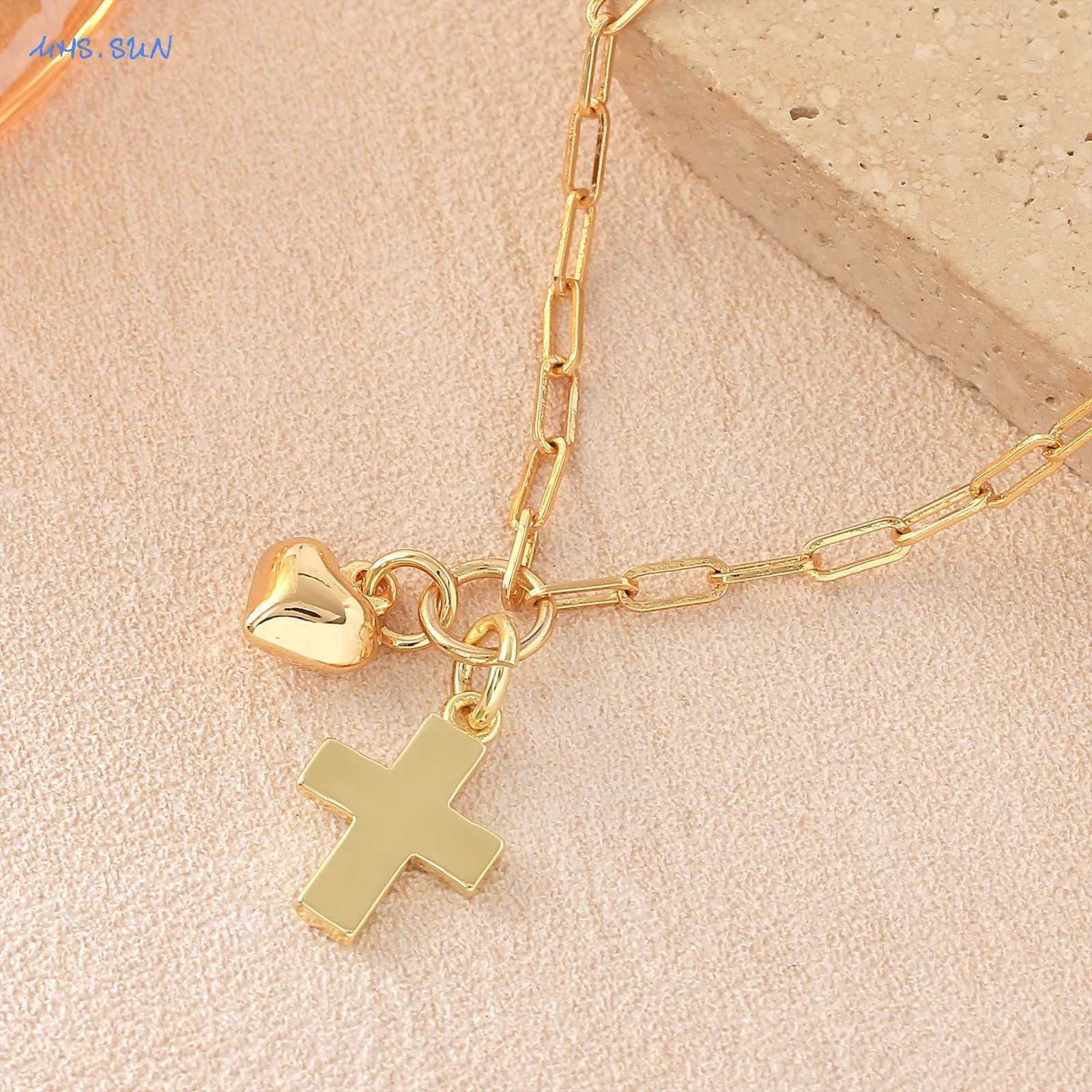 MHSSUN Simple Gold Plated Cross/Heart Chain s For Women Fashion OT Buckle Versatile Daily Couples Jewelry Gifts M251213