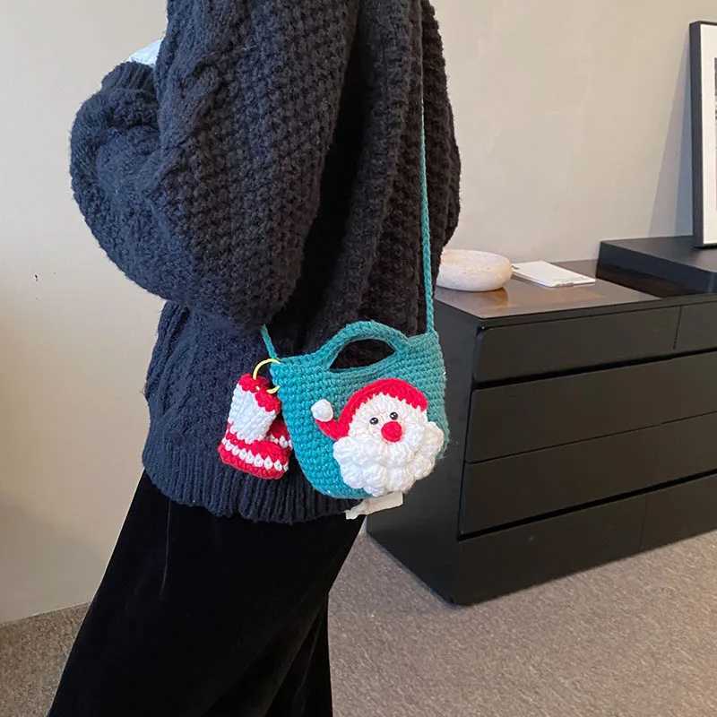 2025 Winter New Christmas Knitted Mini Shoulder Bag for Women Cute Color Block Crossbody Bags Coin Purse Shoulder BagsT251213