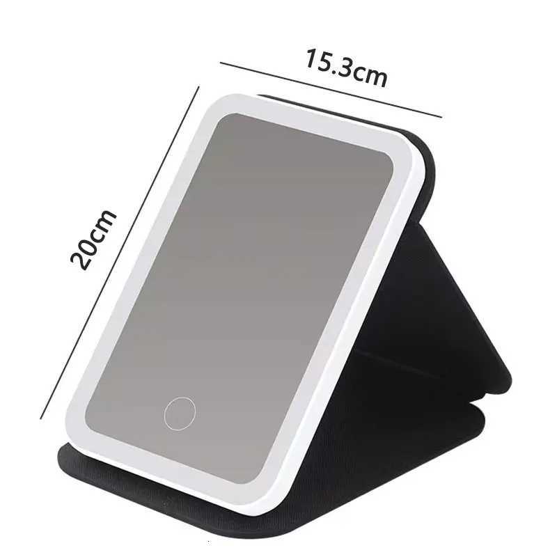 3 Colors LED Vanity Mirror with Leather Touch Screen USB Rechargeable 3 Brightness Dimming Makeup Mirror FoldableT251213
