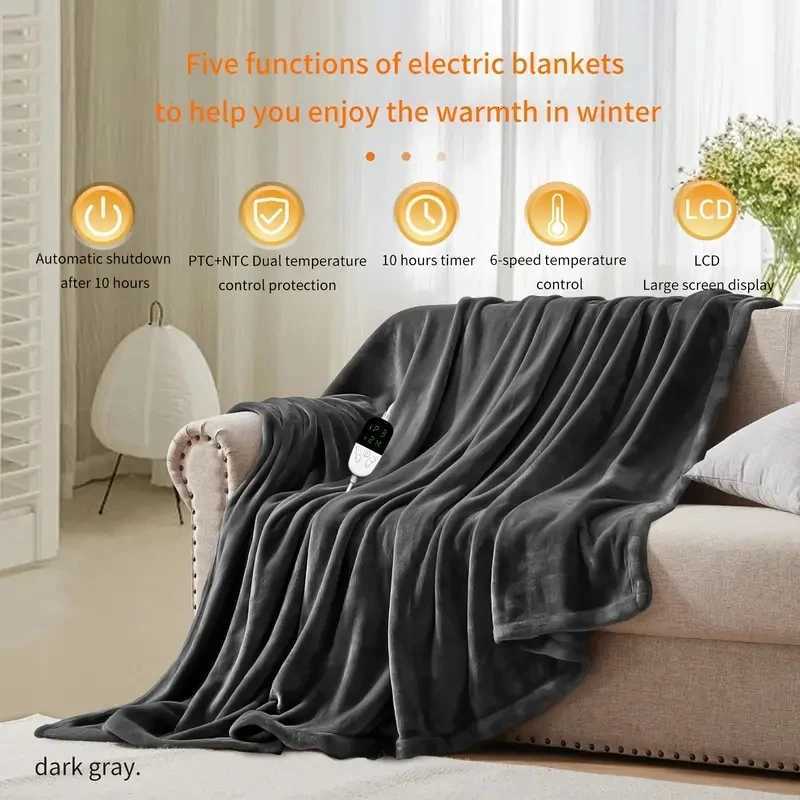 150x180cm Heated Blanket-Electric BlanketSoft Heated Throw Blanket with 6 Heating Levels 4 Hours auto-Off Y251212