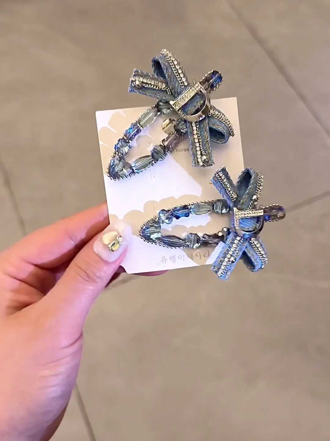 Shiny Diamond Denim Crystal Hair Clips Spring Clips Popular Blue Gemstone Crown Rhinestone Hairgrips Girl Bangs Clips Headdress Y251213