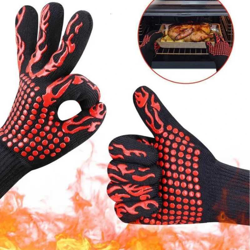 1PC/1Pair BBQ Gloves High Temperature Resistance Oven Mitts 500 800 Degrees Fireproof Barbecue Heat Insation Microwave Gloves H251212