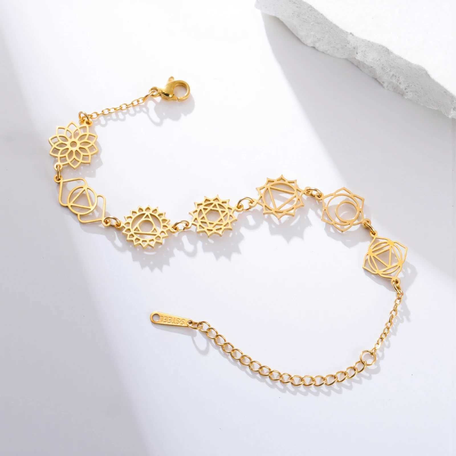 Skyrim 7 Chakras Yoga Charm Stainless Steel Gold Color Hand s Women Spiritual Jewelry Birthday Gift New In M251213