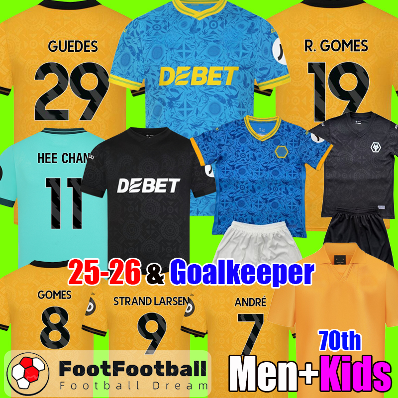 2025 2026 Wolves GUEDES STRAND LARSEN Soccer Jerseys 70th MATHEUS R.GOMES DOHERTY 25 26 BELLEGARDE HEE CHAN Football Shirts Men Kit Kids set tops
