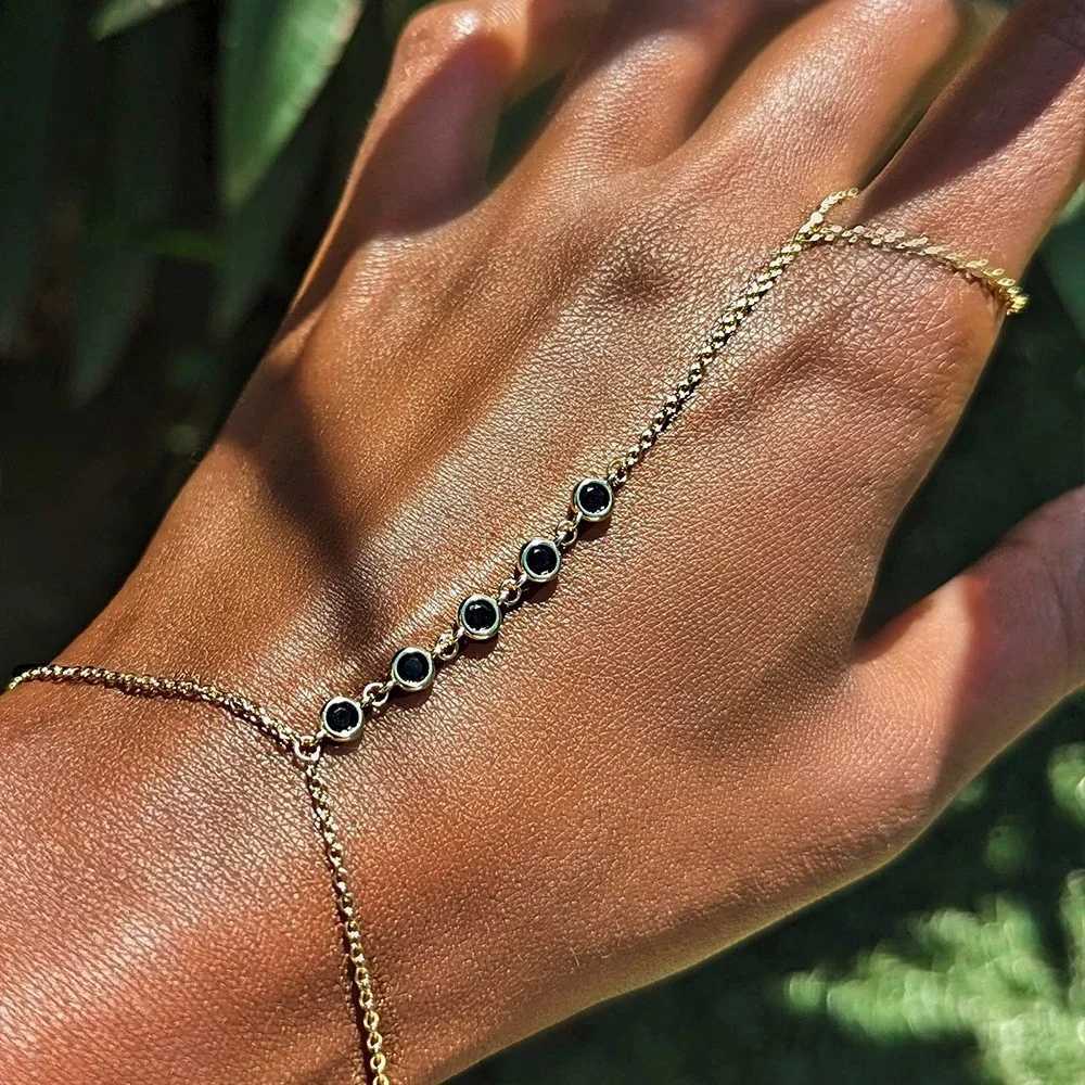 Trendy Stainless Steel Hand Chain for Women Fashion Zircon Beads Link Ring Waterproof Jewelry Wholesa M251213