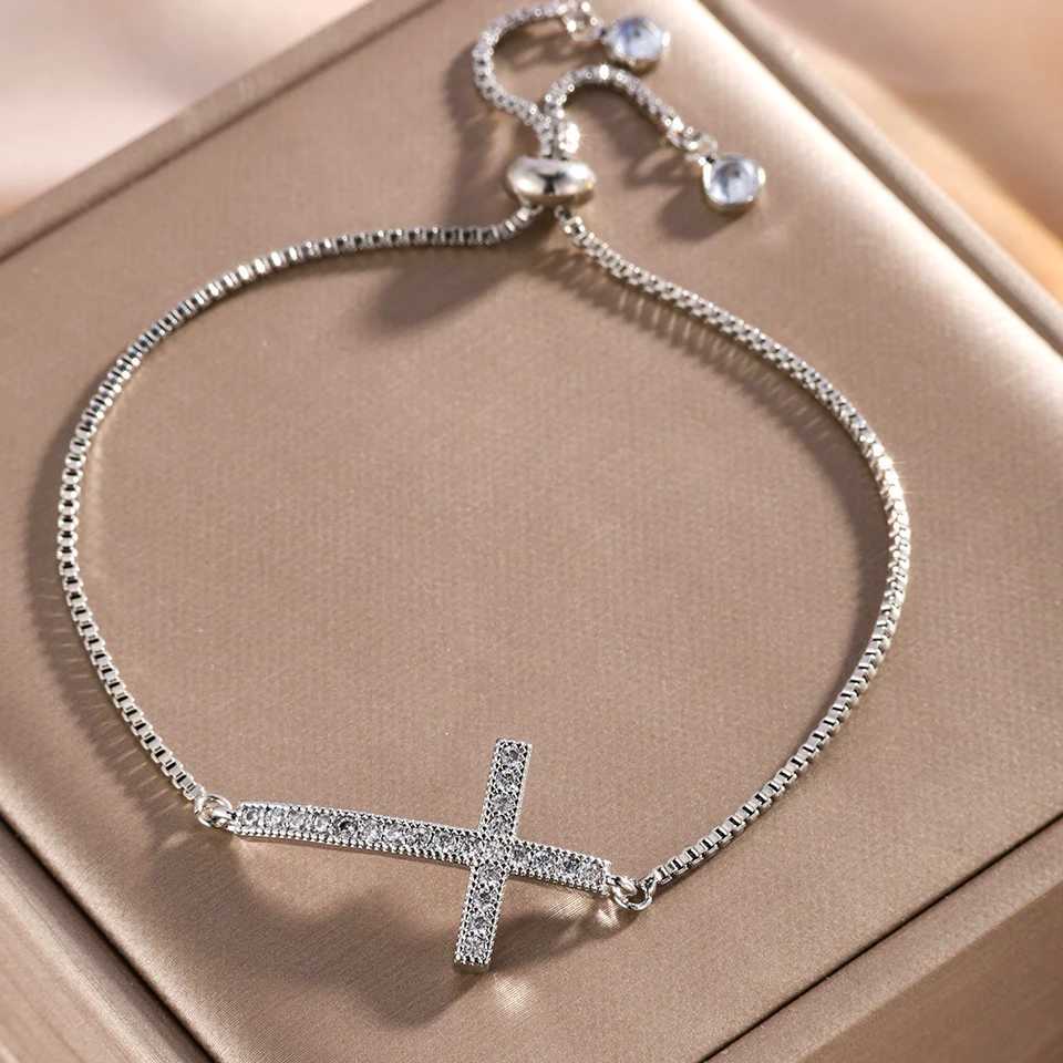 Yupsk Fashion Zircon Crystal Cross For Women Adjustable Golden Chain Charm Minimalist Daily Jewelry M251213