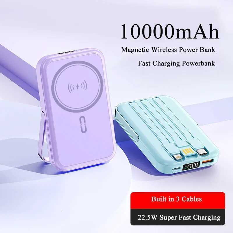 10000mAh Wireless Magnetic Power Bank Built in 3 Cables Portable External Battery For iPhone 16 Fast Charging Powerbank H251213