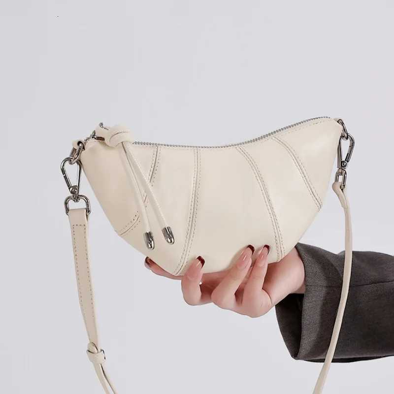 Womens Croissant Shoulder Bag Fashion Luxury Genuine Leather Handbag with Zipper Inner Pocket for Girl Party Shopping GiftT251213