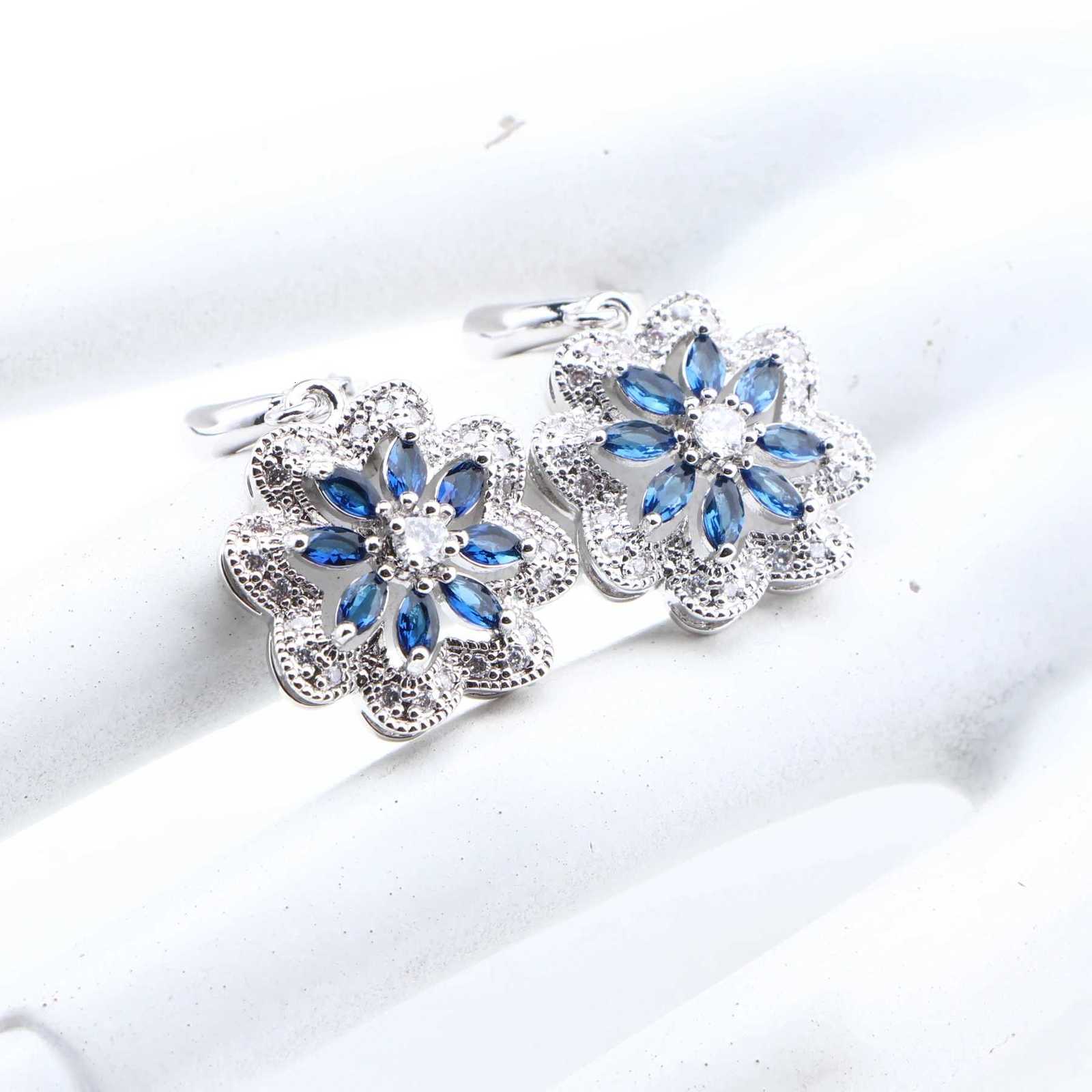 925 Sterling Silver Jewelry Sets Bridal Blue Zircon For Women Wedding Rings Earrings s Pendants Necklace Set M251213