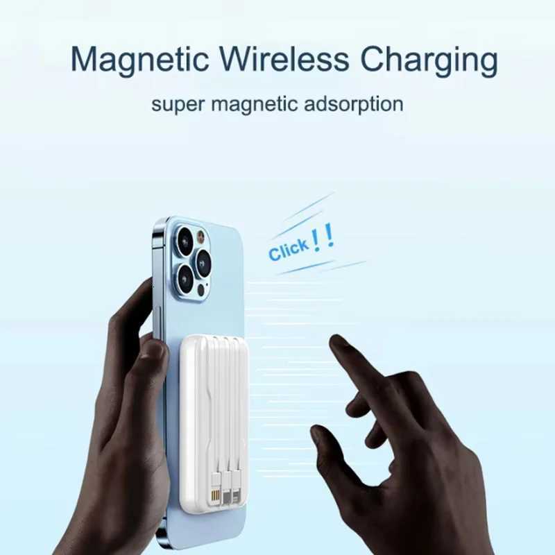10000mAh Wireless Magnetic Powerbank with 3 Cables Fast Charging for Power Bank Wireless Charger for IPhone H251213