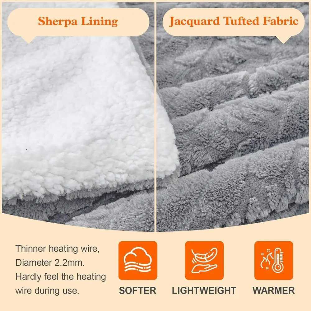 Twin Jacquard Shaggy Sherpa Electric Blanket 62x84 6 Heat Levels 10-Hour Auto-Off Overheat Protection ETL Certified Light Y251212