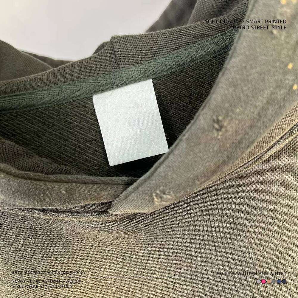 High Quality 420g Spray Dyeing Splash Ink Tear Distressed Hoodie Men's Street Retro Unisex Hoodies