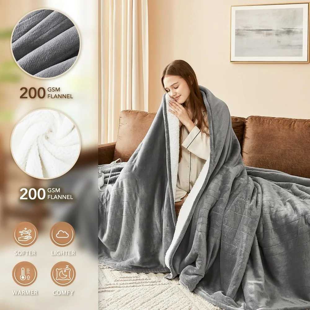 Electric Heated Blanket Twin Size 62x84 Inches with 10 Heat Levels Auto Shut-Off and Overheat Protection - Ultra Soft Flannel Y251212