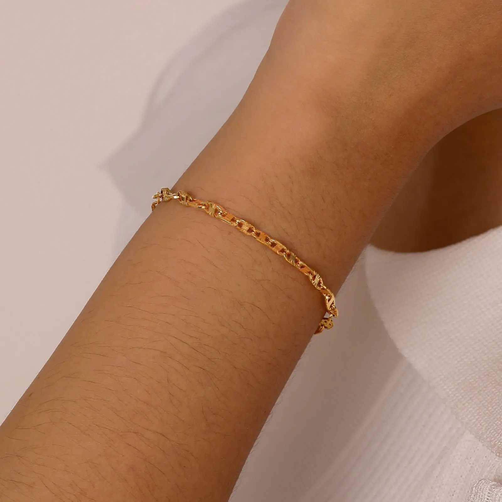 Simple Handmade Chain s for Women GirlsGold Color Stainless Steel Lucky Wristband Birthday Gifts for Her M251213