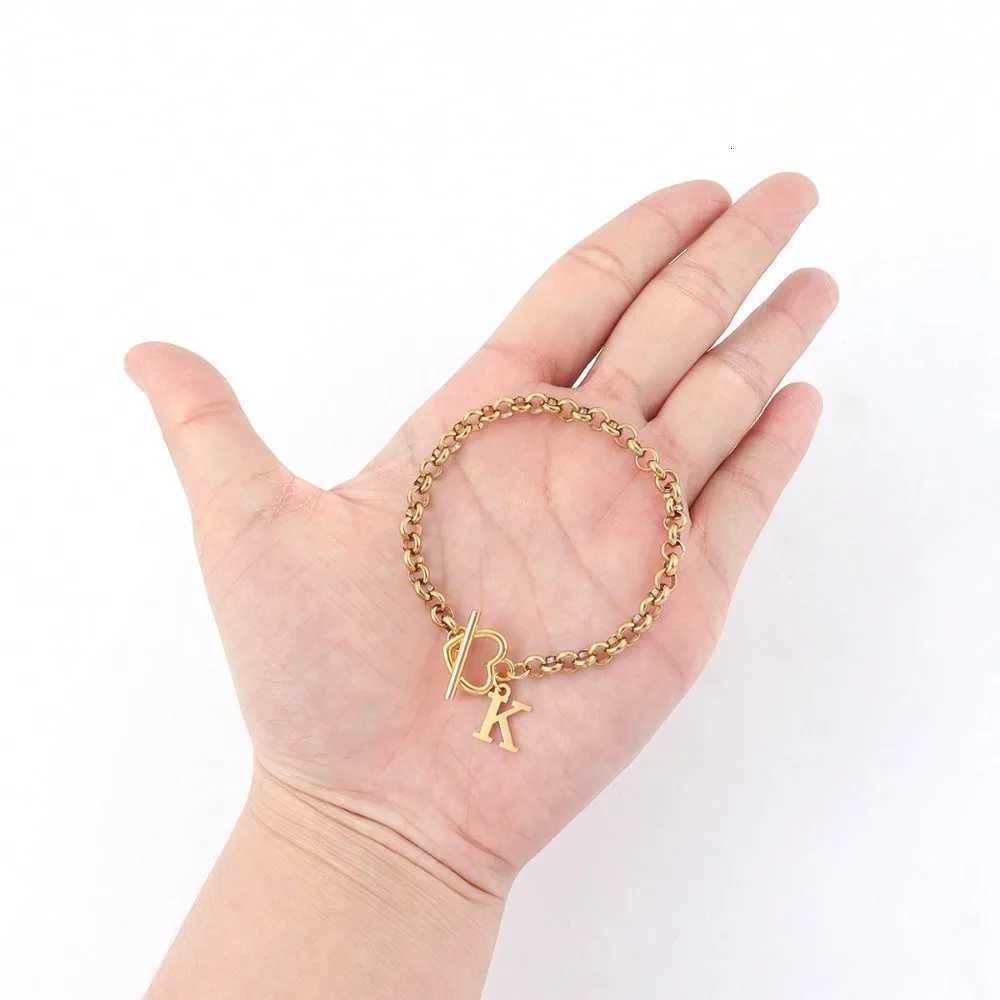 Classic A-Z Letter s For Women Gold Plated Stainless Steel Initial Heart Toggle Clasps Valentines Jewelry Gift M251213