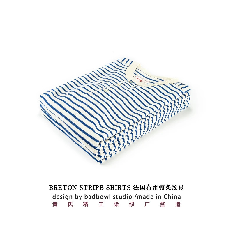 Classic American Retro Blue and White Sea Soul T-shirt Heavy duty All Cotton Striped Men Henry Collar Casual Long Sleeve T-shirt 251211