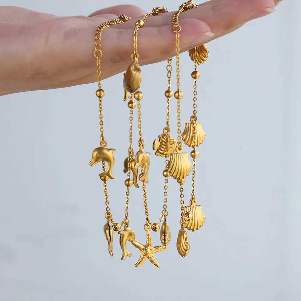 Starfish Dolphin Pendant Anklet for Women Stainless Steel Gold Color Anklets Boho Summer Beach Jewelry Foot Accessories M251213