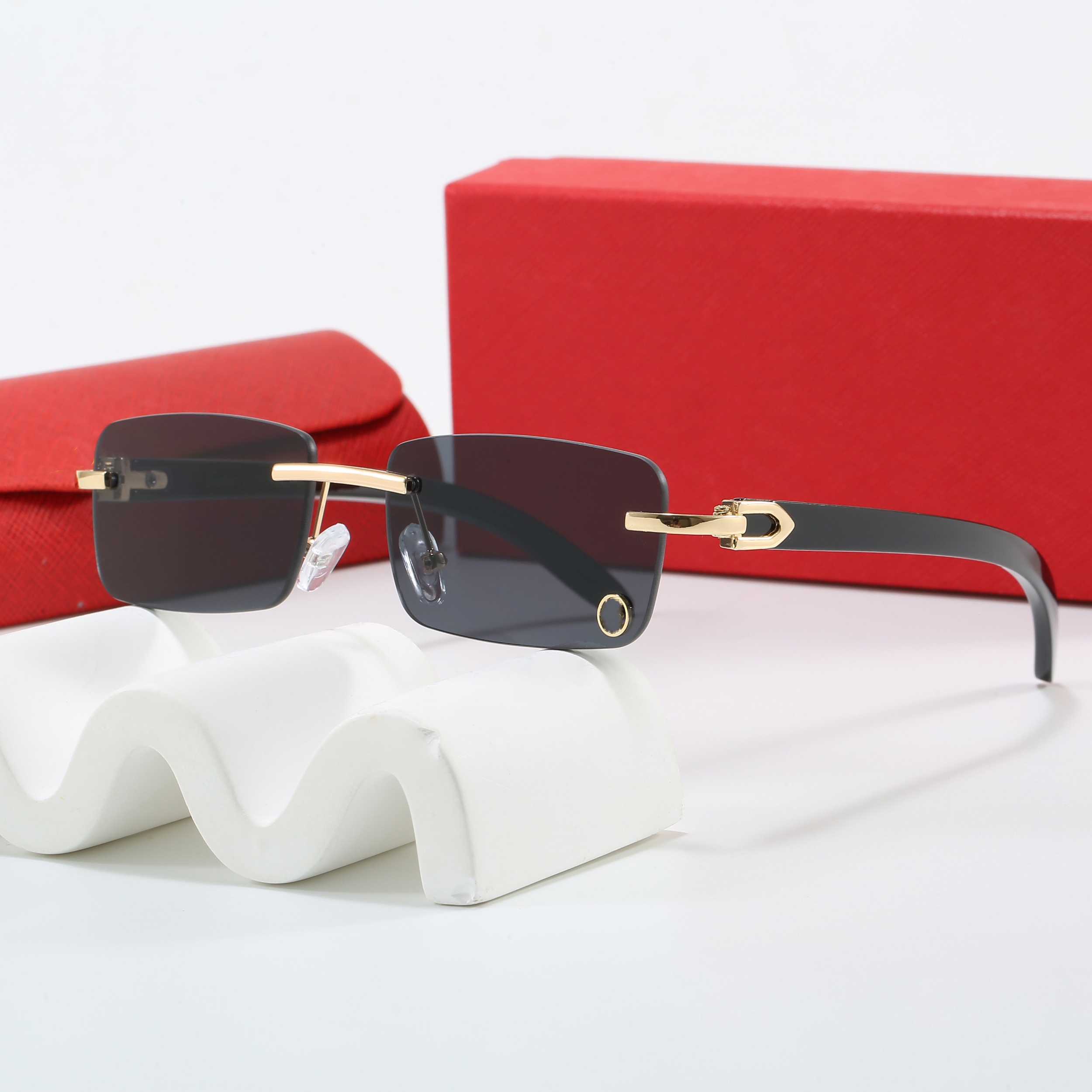 T2026 Rimless Unisex Driving Sunglasses - High Quality UV400 Lens Eyeglasses with C Decoration Z260306