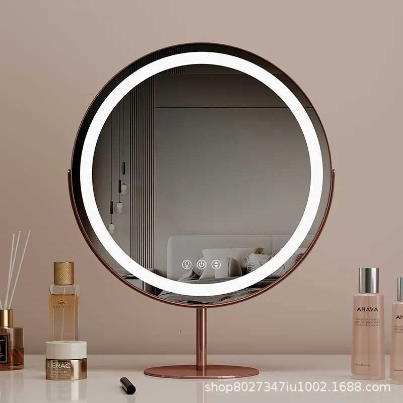 Circular desktop LED makeup mirror with light smart sensing touch makeup fill light mirror rotatableT251213