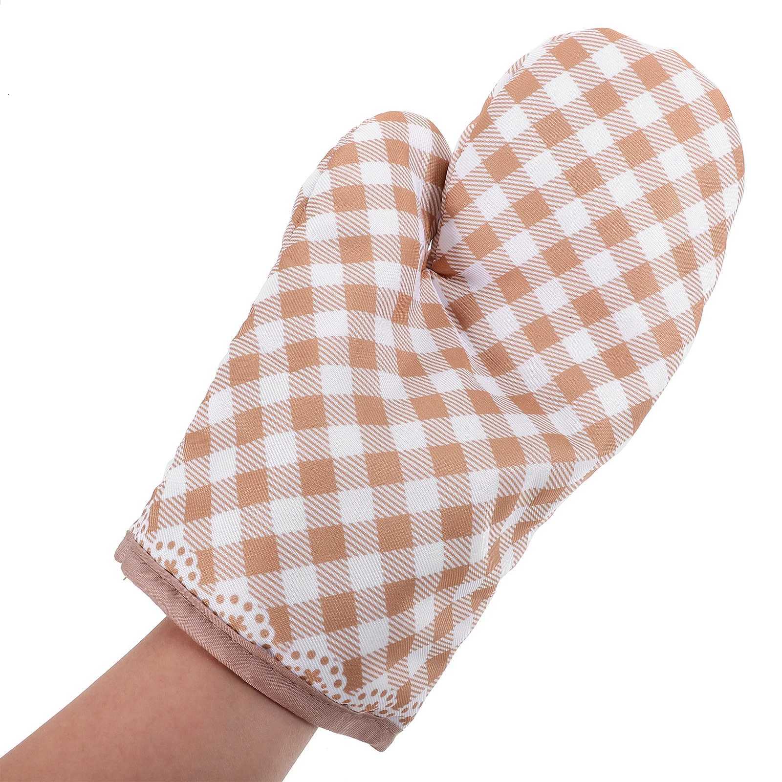 Oven Glove Heat Resistant Plaid Design Baking Mittens Microwave Bbq Grill Hand Cover for Cooking Protection Reusable Kitchen H251212