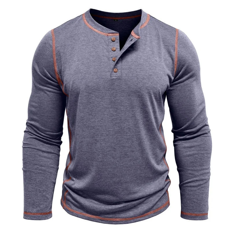 Mens Cotton Button Henley Neck Shirt Long Sleeve Casual Button Solid Color Fashion Streetwear Tops Tees T-Shirts Men Clothing 251211
