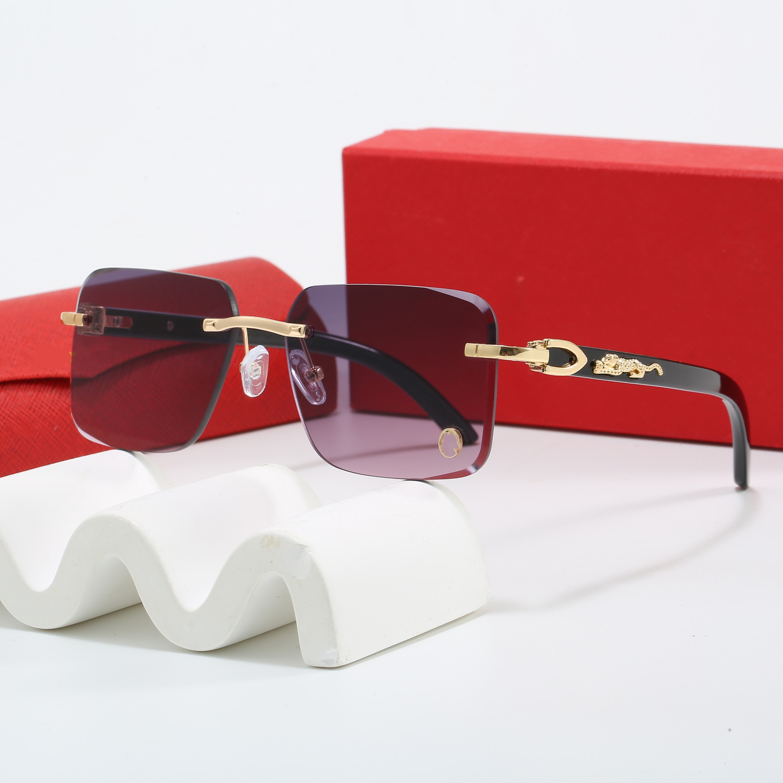 Designer Sunglasses for Men Women Frameless Metal Square Optical Frames Black, Grey, Blue, Transparent Lenses - Gold and Silver Sports Sun Eyewear Y26