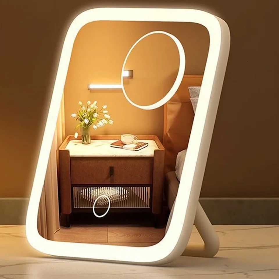 LED Makeup Mirror 3-Color Light 360 Rotatable Touch Control USB Powered Tabletop Vanity Mirror for Bedroom Bathroom TravelT251213