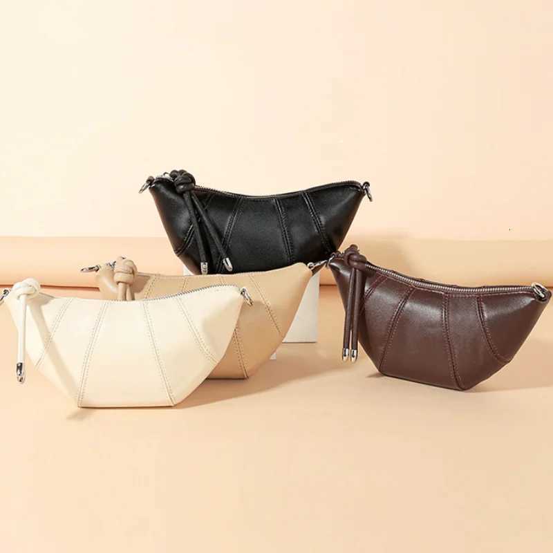 Womens Croissant Shoulder Bag Fashion Luxury Genuine Leather Handbag with Zipper Inner Pocket for Girl Party Shopping GiftT251213