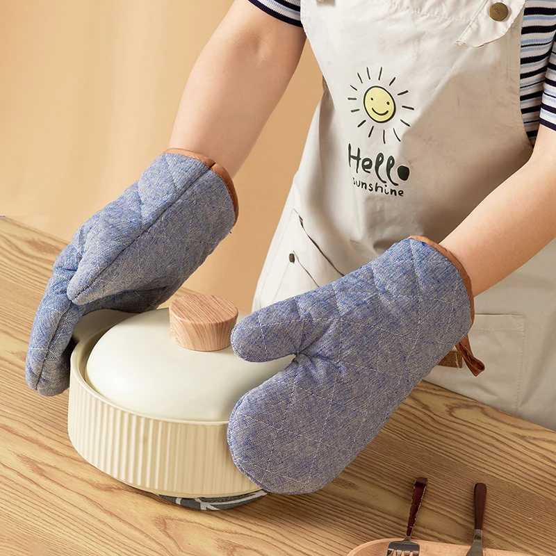 1pcs Thicke Oven Gloves Set Anti-scalding Simple Cotton And Hemp Microwave Oven Glove Baking Cooking Kitchen Tool H251212