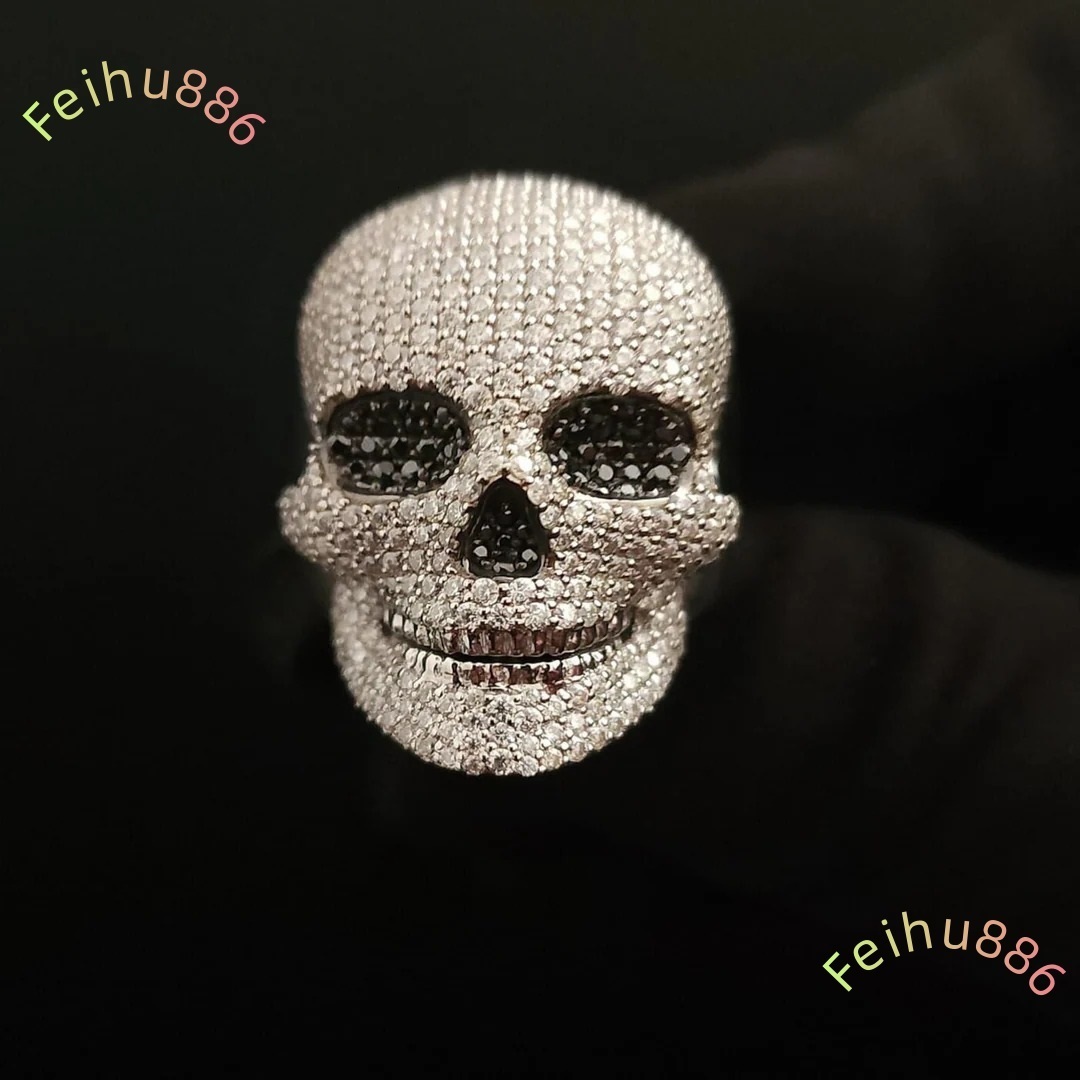 Indian Manufacture Handcrafted Silver Iced Out Skull Diamond Ring Durable and Stylish Jewelry for Gifts Available for Best Price