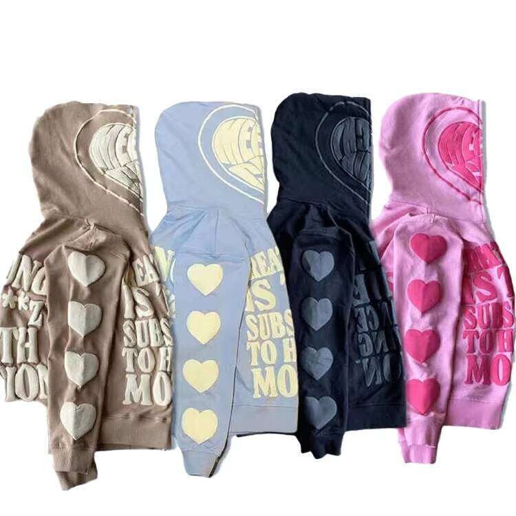 Mens Heavyweight High Comfortable Streetwear 450 GSM Designer Good Quality Plain Puff Print Full Face Zip up Hoodie