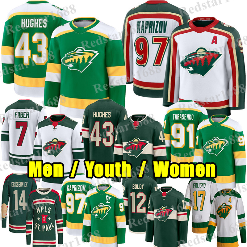 #43 Quinn Hughes mn hockey jersey #97 Kirill Kaprizov Matt Boldy Brock Faber wild Mats Zuccarello Tarasenko Sturm Jared Spurgeon Marcus Foligno Joel Eriksson Ek jersey