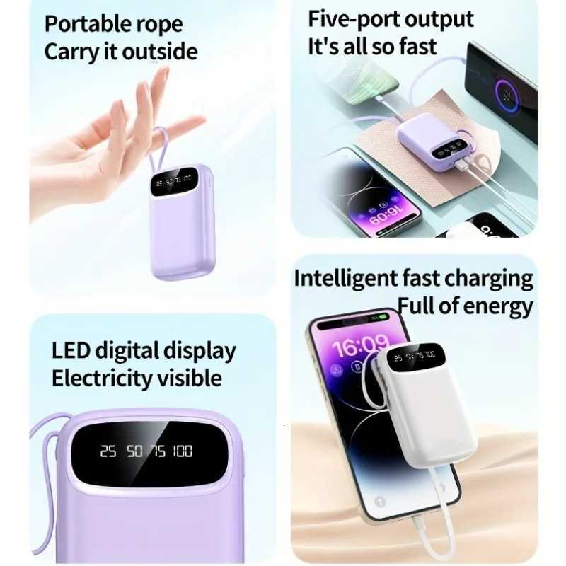 20000mAh 4 in1 Built-in Cable Power Bank 225W Fast Charging Portable Charger tra Slim External Battery for IPhone H251213