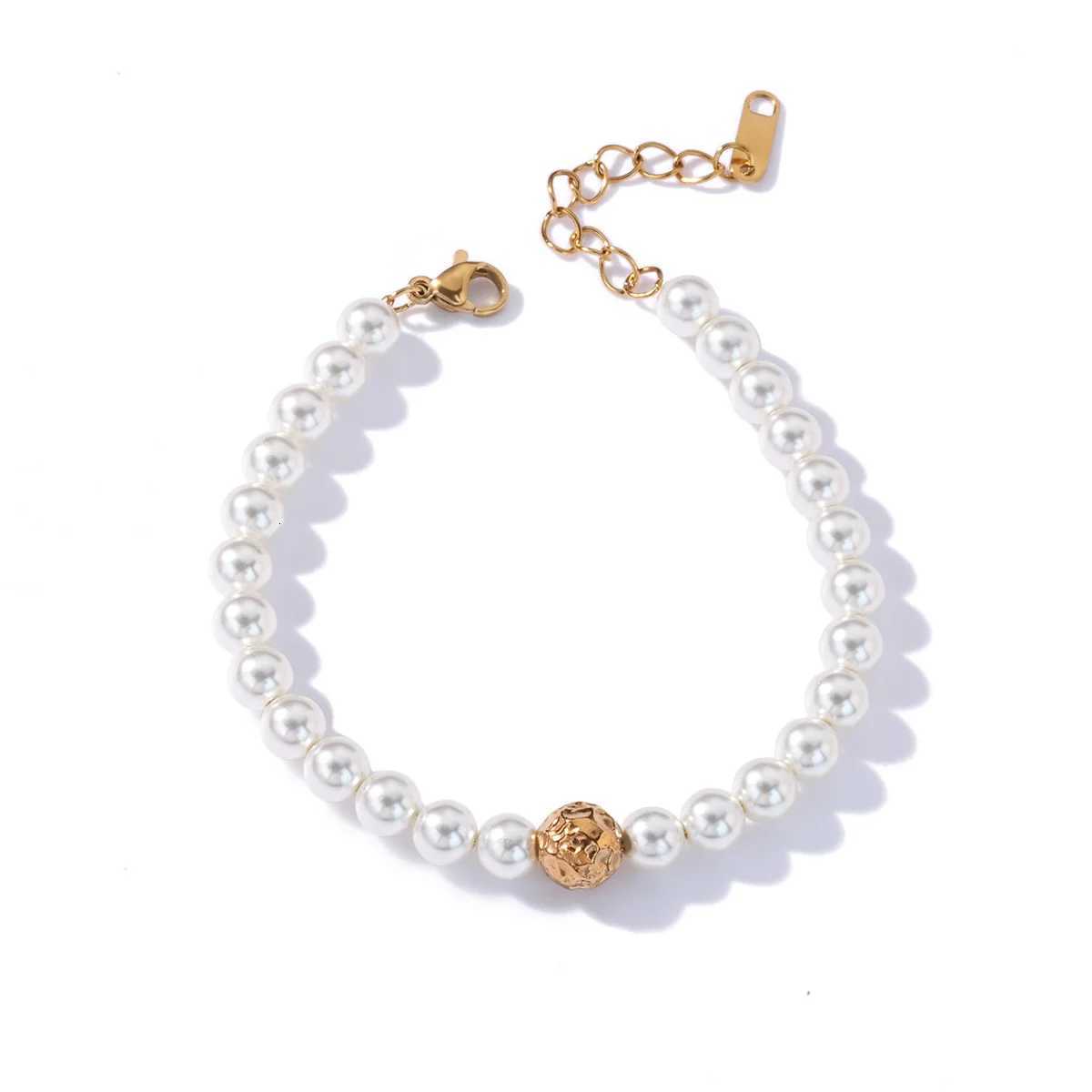 Free Shipping Fashion Imitation Pearl Beads For Women Stainless Steel Gold Color Chain Wedding Couple Jewelry M251213