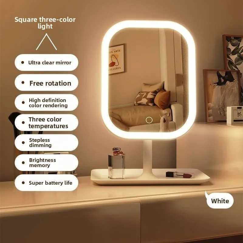 Desktop Vanity Mirror 3 Color Dimmable Light LED Makeup Light Touching Mirror Women Bedroom Dressing MirrorT251213