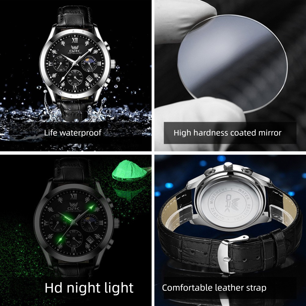 OPK Designs A Fashionable And Luxurious Outdoor Sports Watch, A Multi-functional Three-eye Six-hand Chronograph, Waterproof And Luminous Men's Wr