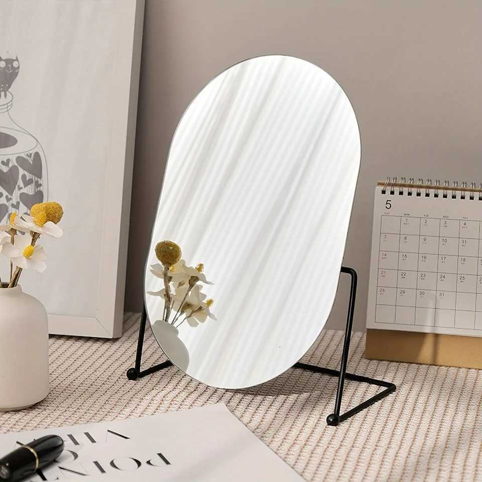 1pc Modern Style Desktop Dressing Mirror Swivel Vanity Mirror Standing Cosmetic Mirror Oval Makeup Mirror For Counter BedT251213