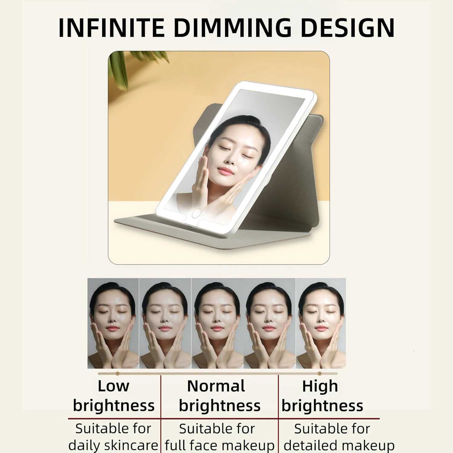 Rechargeable LED Lighted Makeup Vanity Mirror with Dimming Touch Sensor 360 Degree Frame Rotation with Waterproof Leather CaseT251213