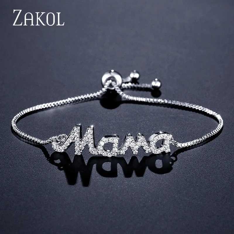 ZAKOL Exquisite Mom Letter CZ for Women Sparkling Micropaved Zirconia Gold Color Adjustable Chain Gift M251213